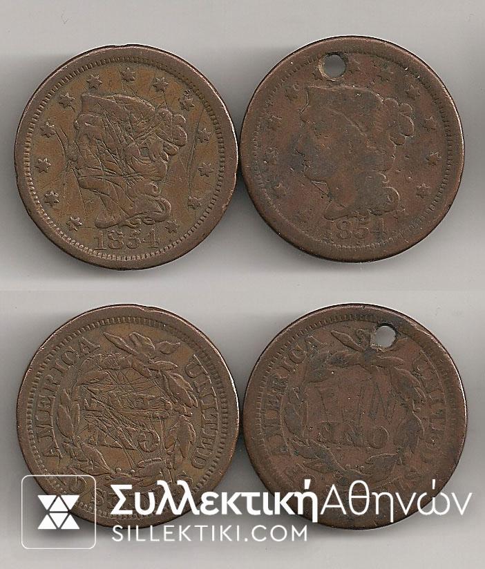 USA 2 x Cents 1854